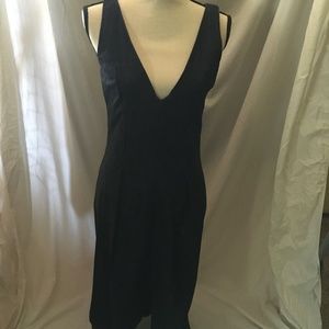 Bill Blass New York, denim navy denim dress with pockets and single pleat